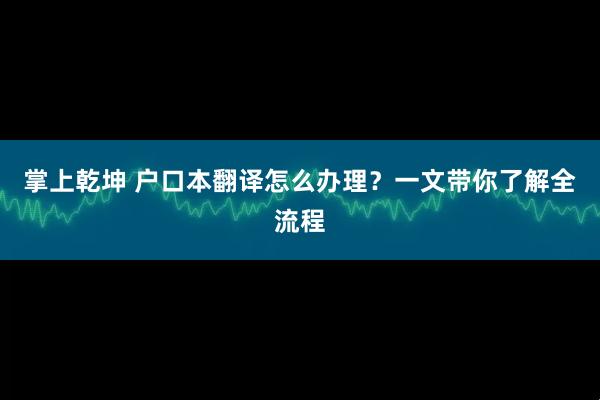 掌上乾坤 户口本翻译怎么办理？一文带你了解全流程