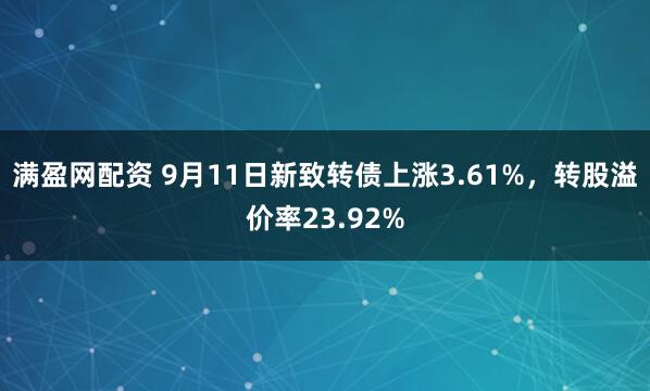满盈网配资 9月11日新致转债上涨3.61%，转股溢价率23.92%